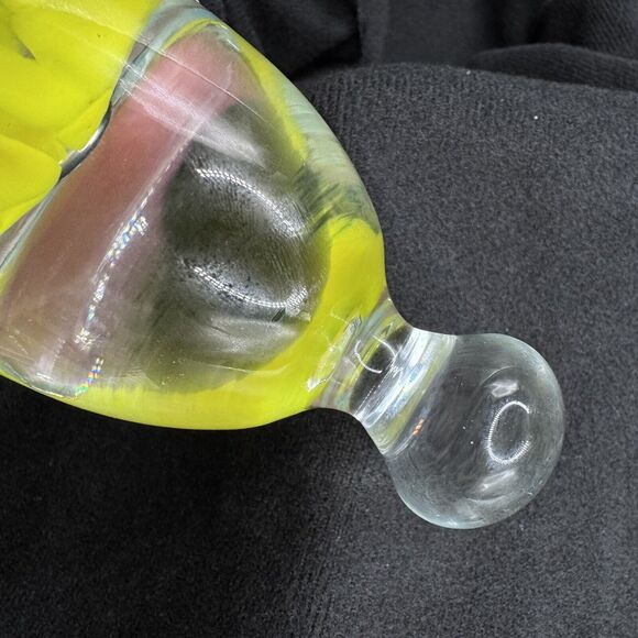 Joe St. Claire Glass Paperweight Bell Yellow and Light Blue Flowers - Picture 8 of 10